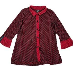 Ali Miles Tunic Top Black Red Shirt Button Up Artsy Wire Women's Size XL